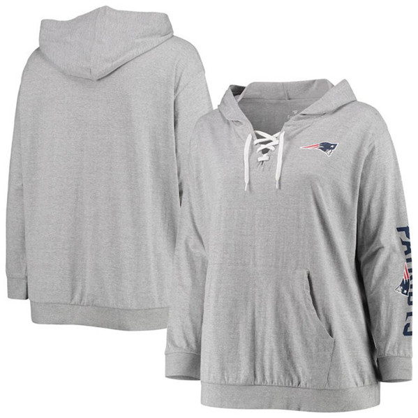 Women's New England Patriots Heathered Gray Lace-Up Pullover Hoodie
